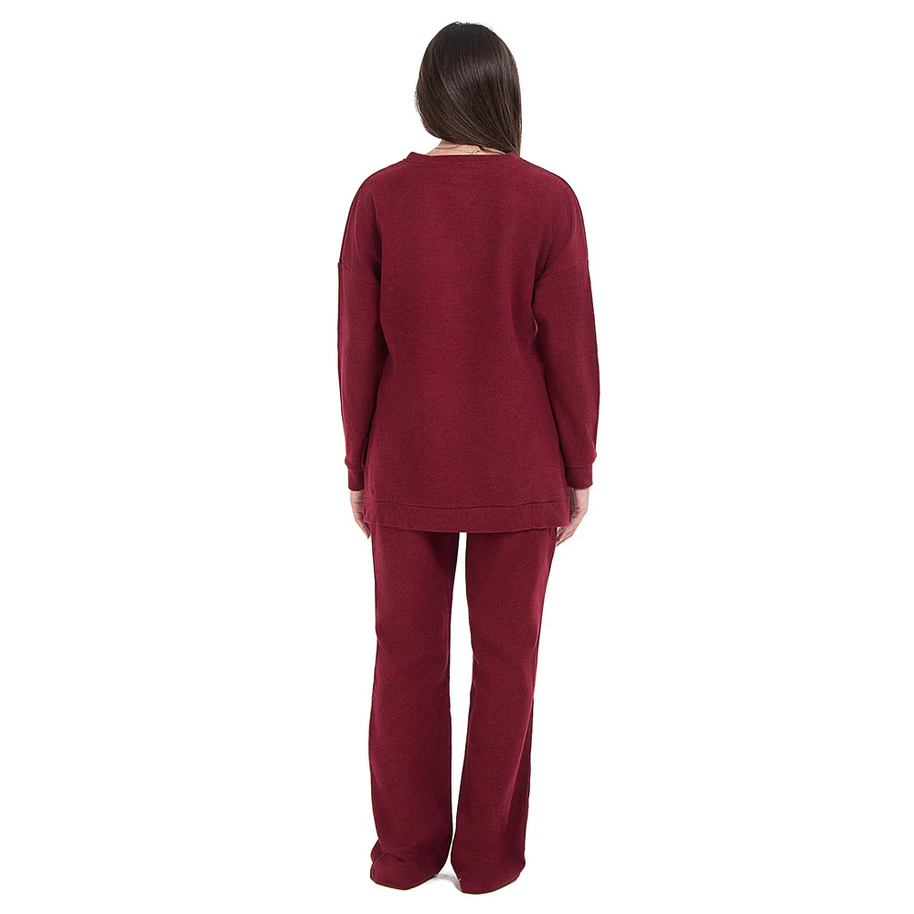 Women Winter Pajama Set Dark Red Oversized Sweatshirt + Pants - Image 4