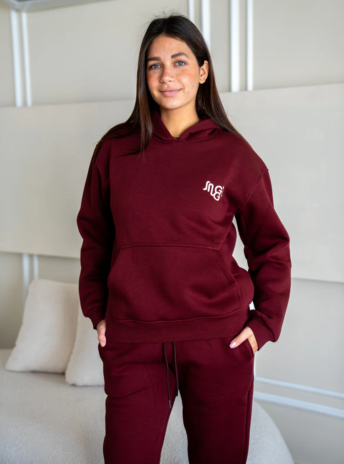 Women Winter Pajama Set Dark Red Hoodie + Pants - Image 3