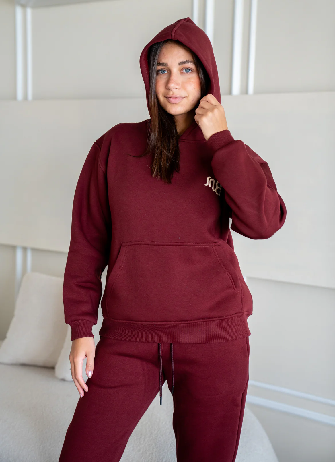 Women Winter Pajama Set Dark Red Hoodie + Pants - Image 4