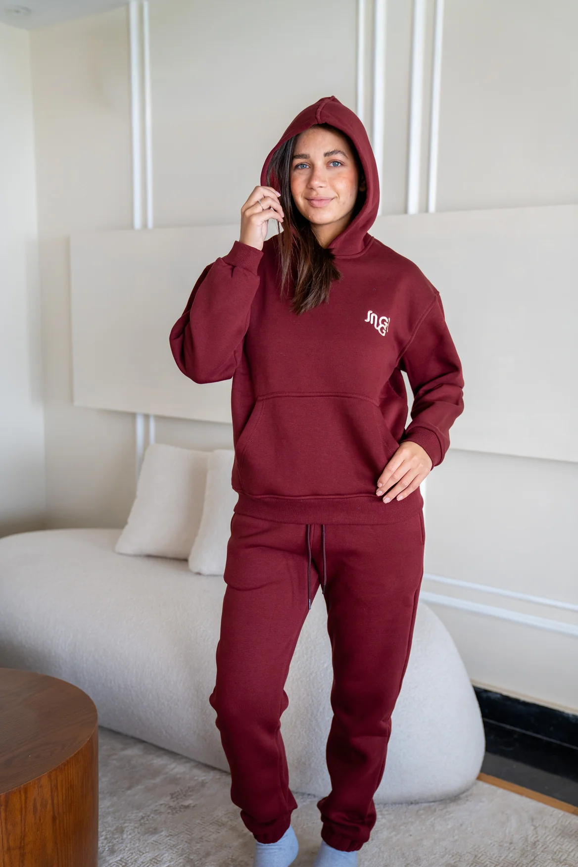 Women Winter Pajama Set Dark Red Hoodie + Pants - Image 5