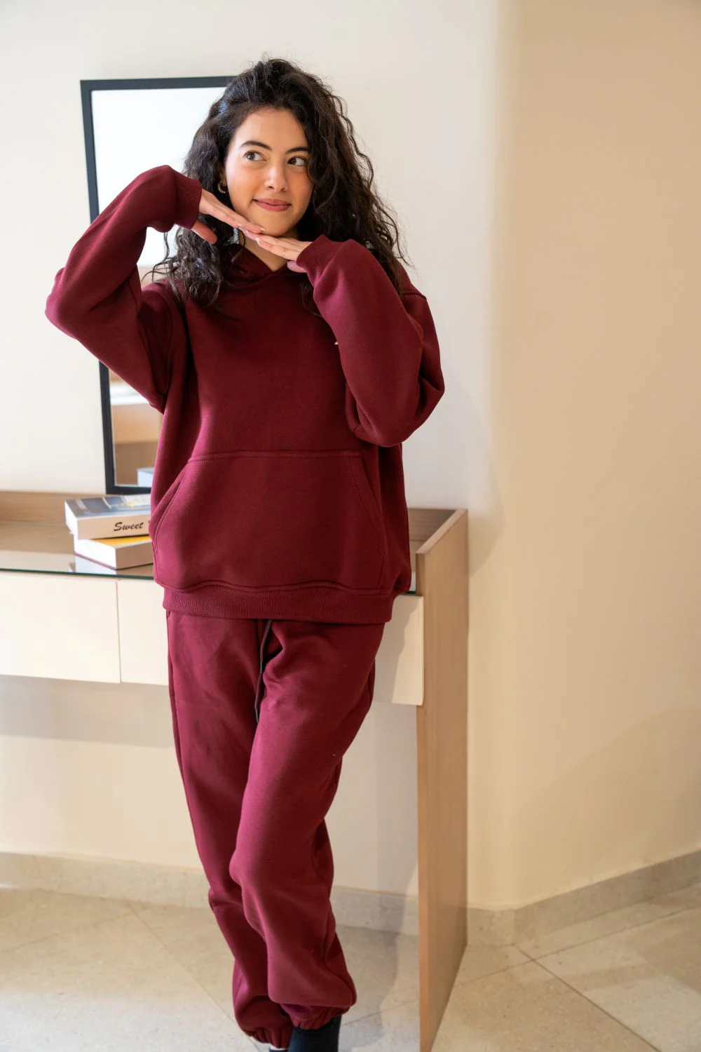 Women Winter Pajama Set Dark Red Hoodie + Pants - Image 6