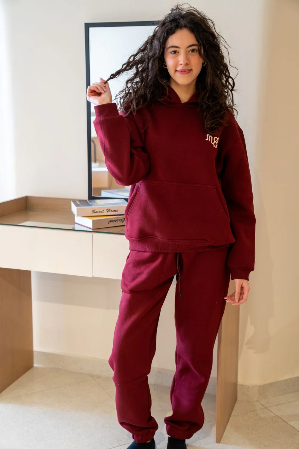 Women Winter Pajama Set Dark Red Hoodie + Pants - Image 7