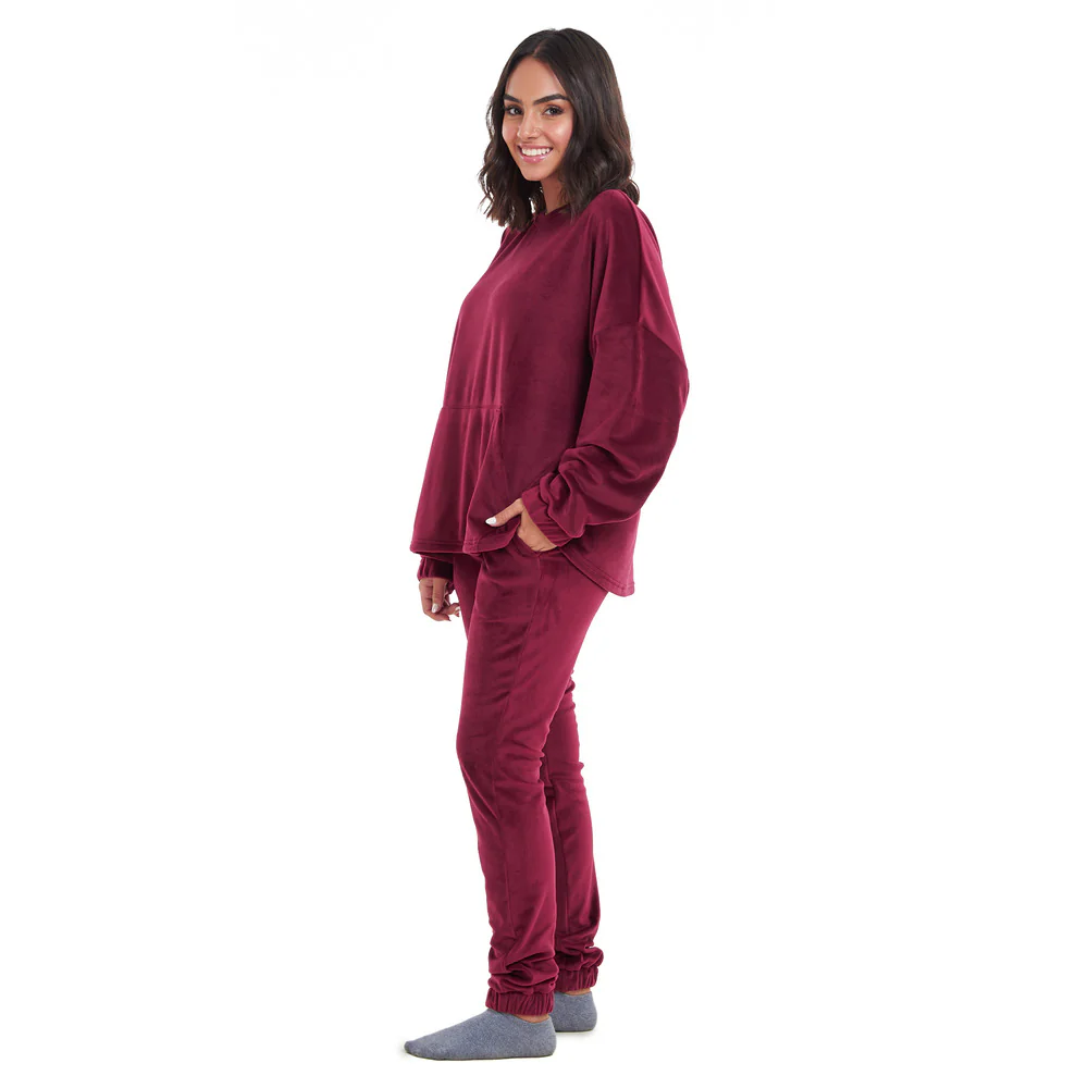 Women Winter Pajama Set Dark Red Sweatshirt + Pants - Image 2