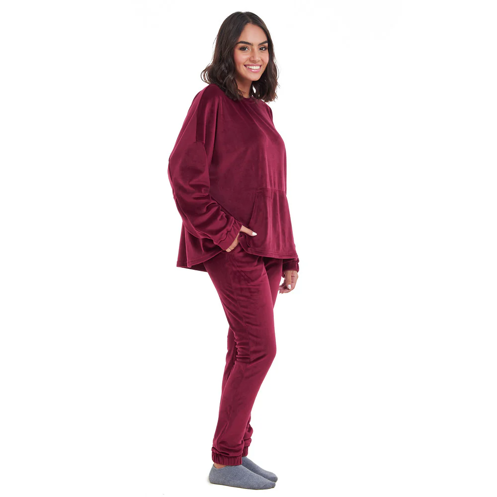 Women Winter Pajama Set Dark Red Sweatshirt + Pants - Image 3