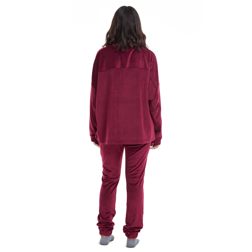 Women Winter Pajama Set Dark Red Sweatshirt + Pants - Image 4