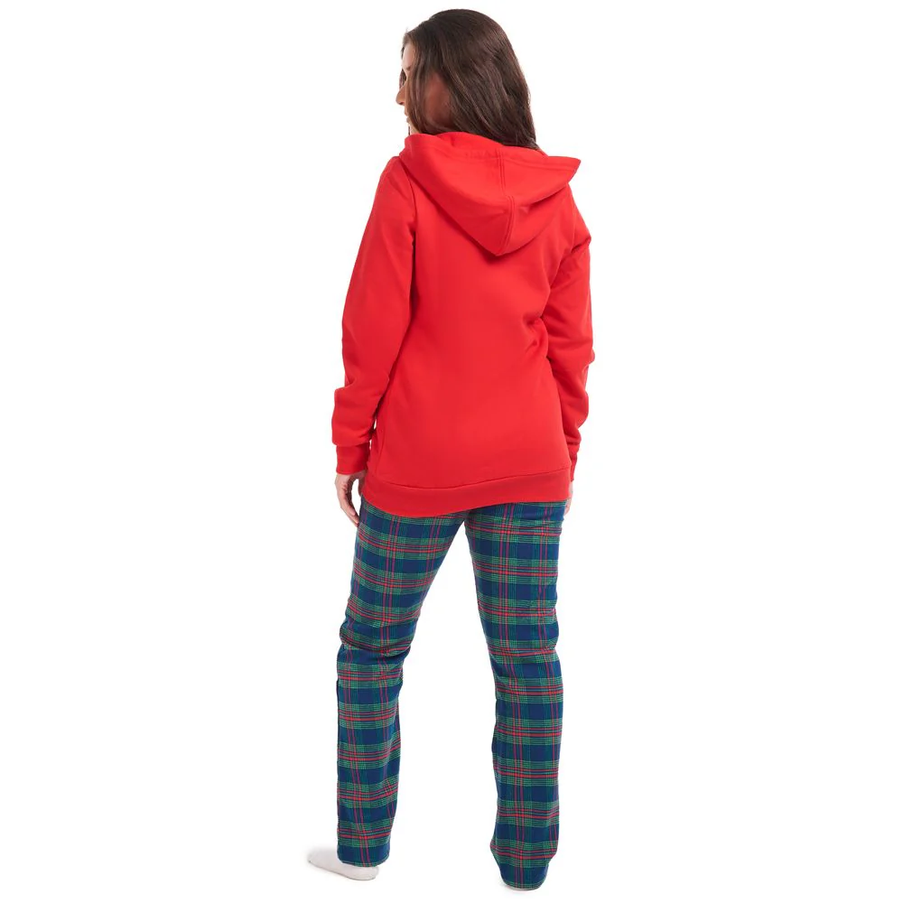 Women Winter Pajama Set Deer Sweatshirt + Maroon Checkered Pants - Image 4