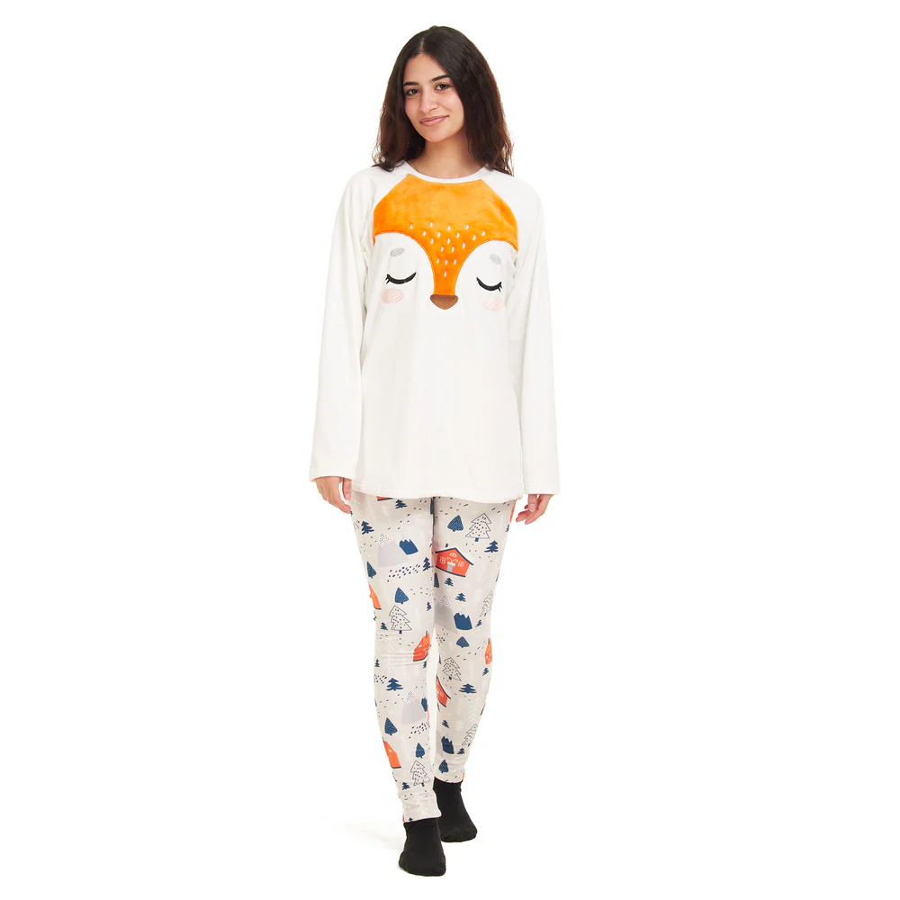 Women Winter Pajama Set Fox Off-white sweatshirt + Leggings - Image 3
