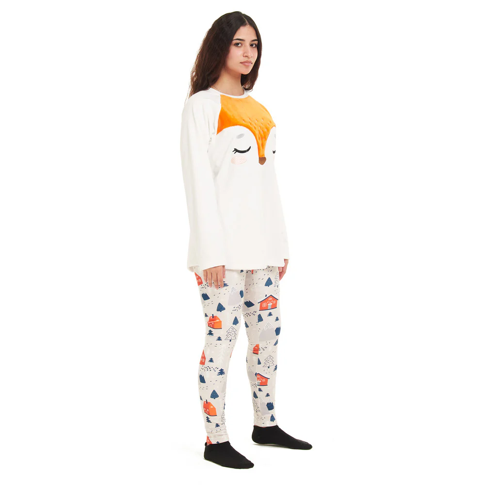 Women Winter Pajama Set Fox Off-white sweatshirt + Leggings - Image 4