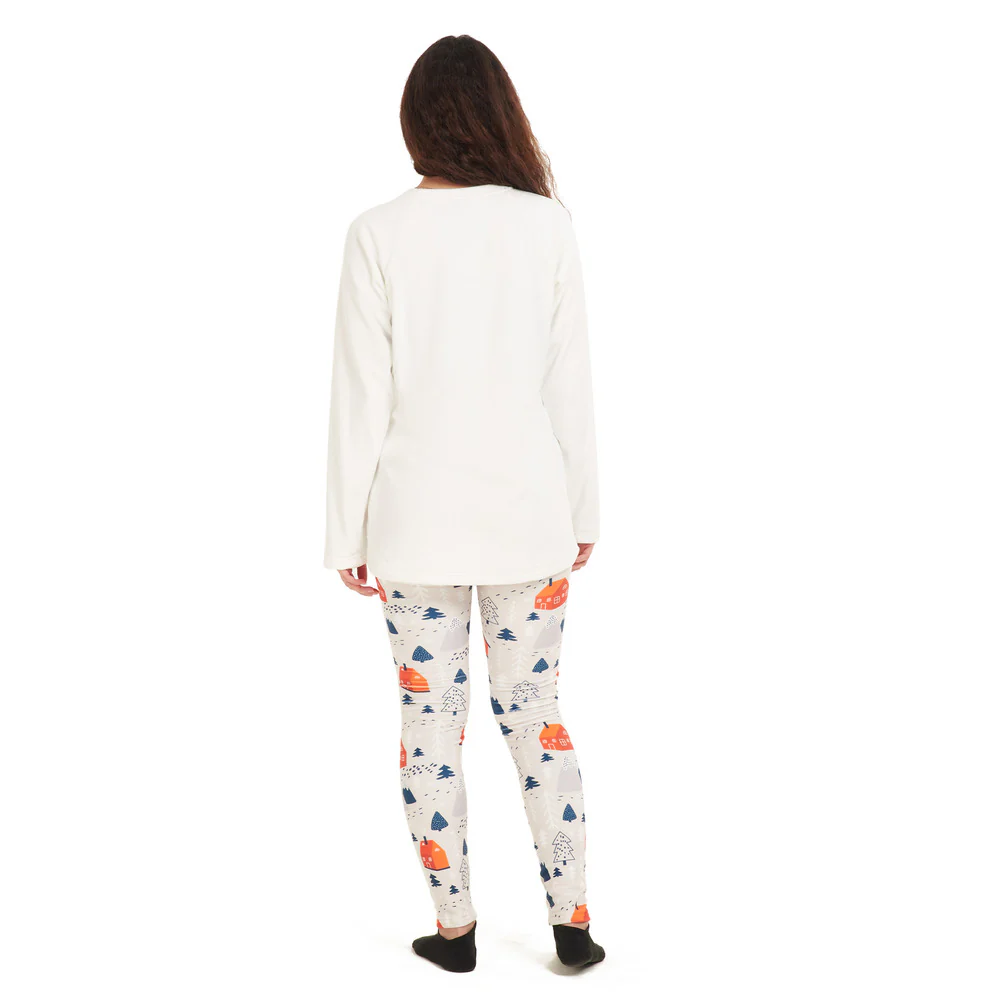 Women Winter Pajama Set Fox Off-white sweatshirt + Leggings - Image 5