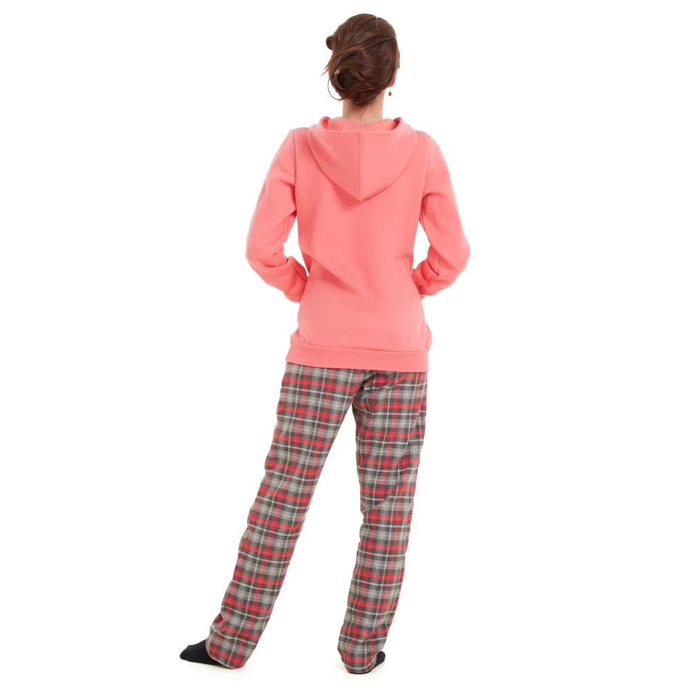 Women Winter Pajama Set Fuchsia Sweatshirt + Fuchsia checkered Pants - Image 4