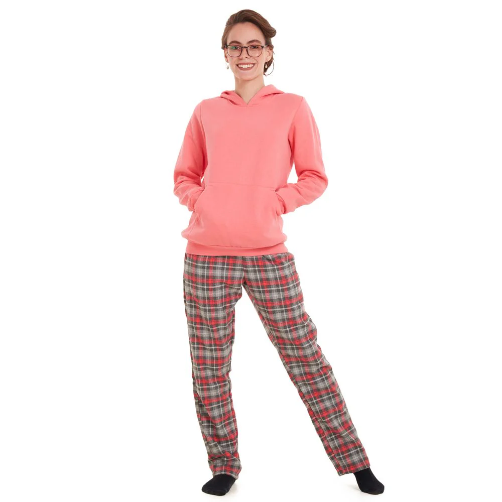Women Winter Pajama Set Fuchsia Sweatshirt + Fuchsia checkered Pants - Image 5