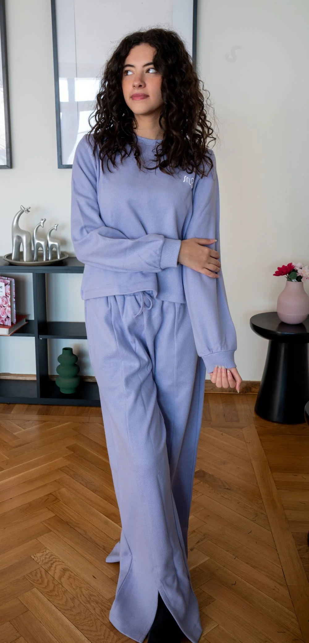 Women Winter Pajama Set Heirloom Lilac cropped Sweatshirt + Pants