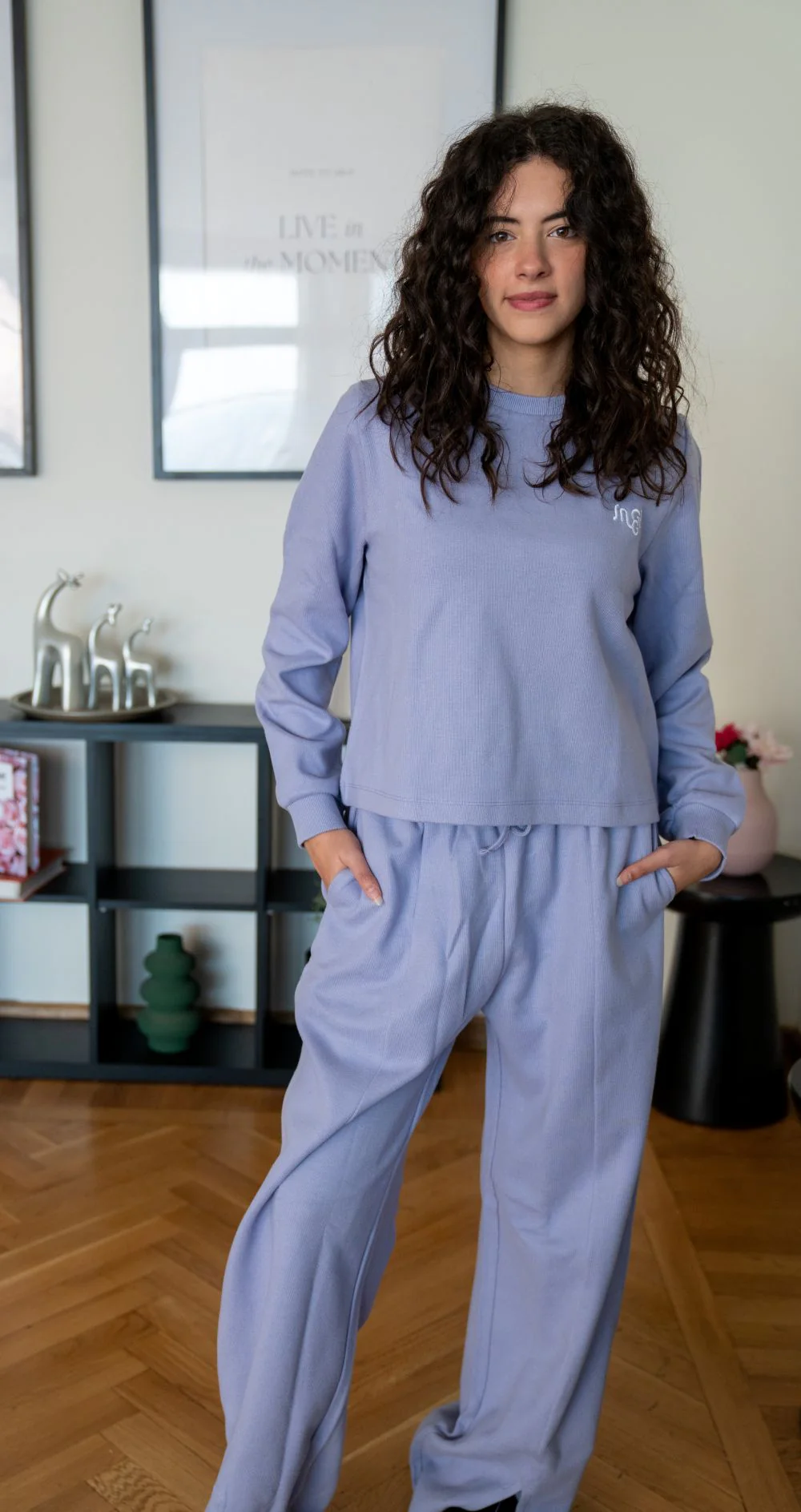 Women Winter Pajama Set Heirloom Lilac cropped Sweatshirt + Pants - Image 2