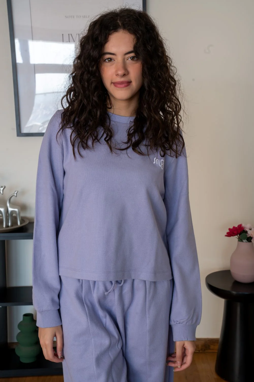 Women Winter Pajama Set Heirloom Lilac cropped Sweatshirt + Pants - Image 3