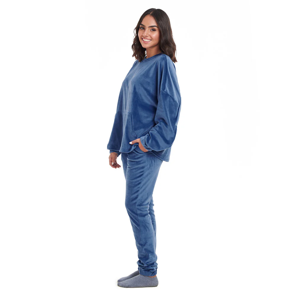 Women Winter Pajama Set Indigo Sweatshirt + Pants - Image 2