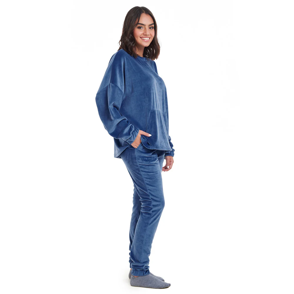 Women Winter Pajama Set Indigo Sweatshirt + Pants - Image 3