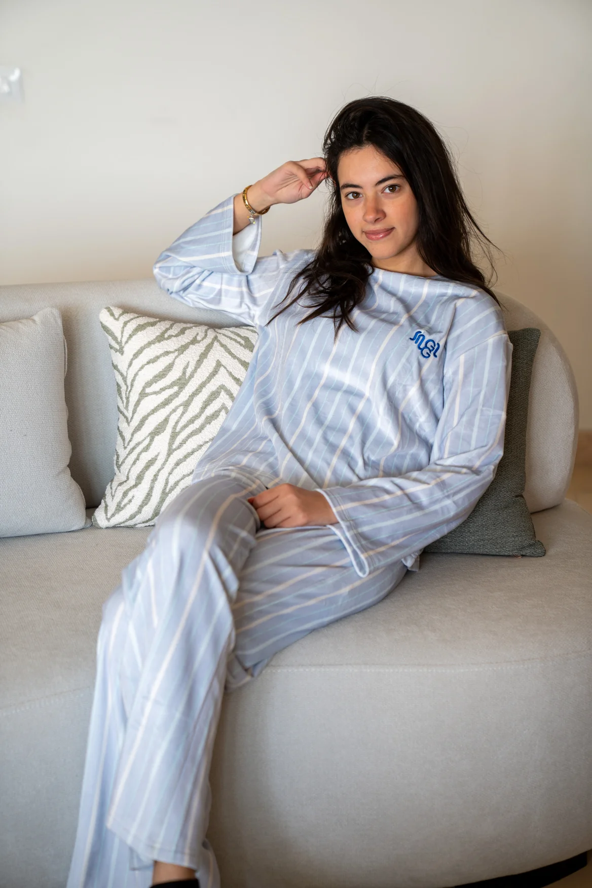Women Winter Pajama Set Light Blue X White Top + Pants - Image 3