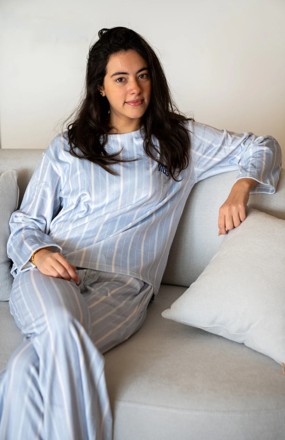 Women Winter Pajama Set Light Blue X White Top + Pants - Image 4