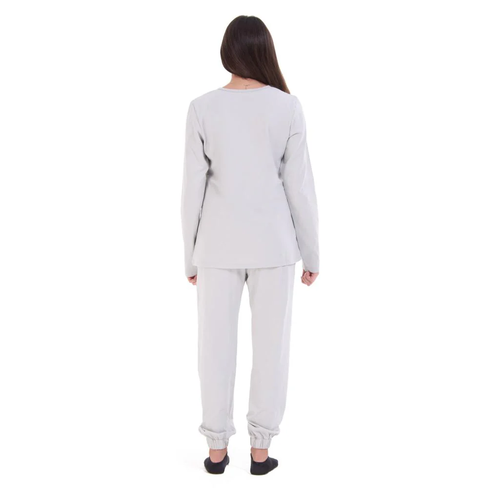 Women Spring Pajama Set Light Grey buttoned sweatshirt + pants - Image 3