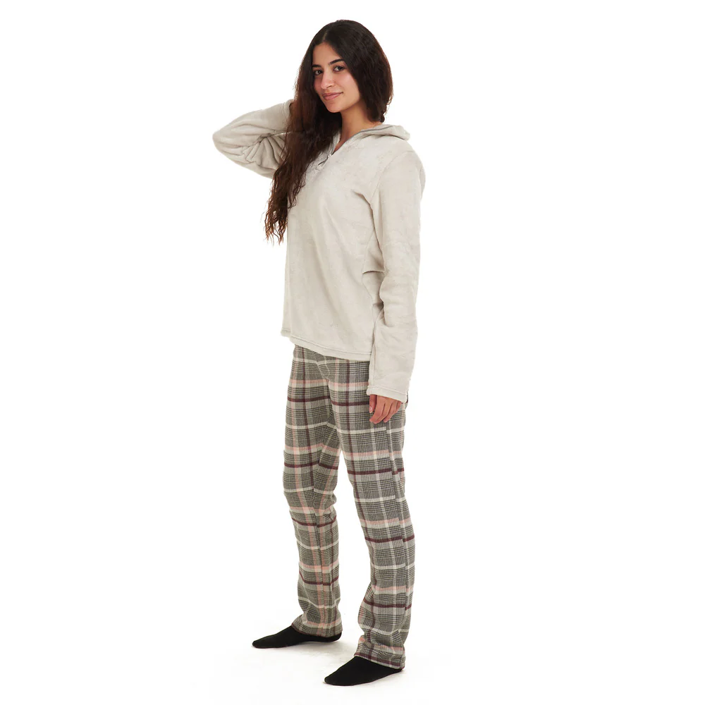 Women Winter Pajama Set Light Grey sweatshirt + Grey x Simon Checkered pants - Image 4