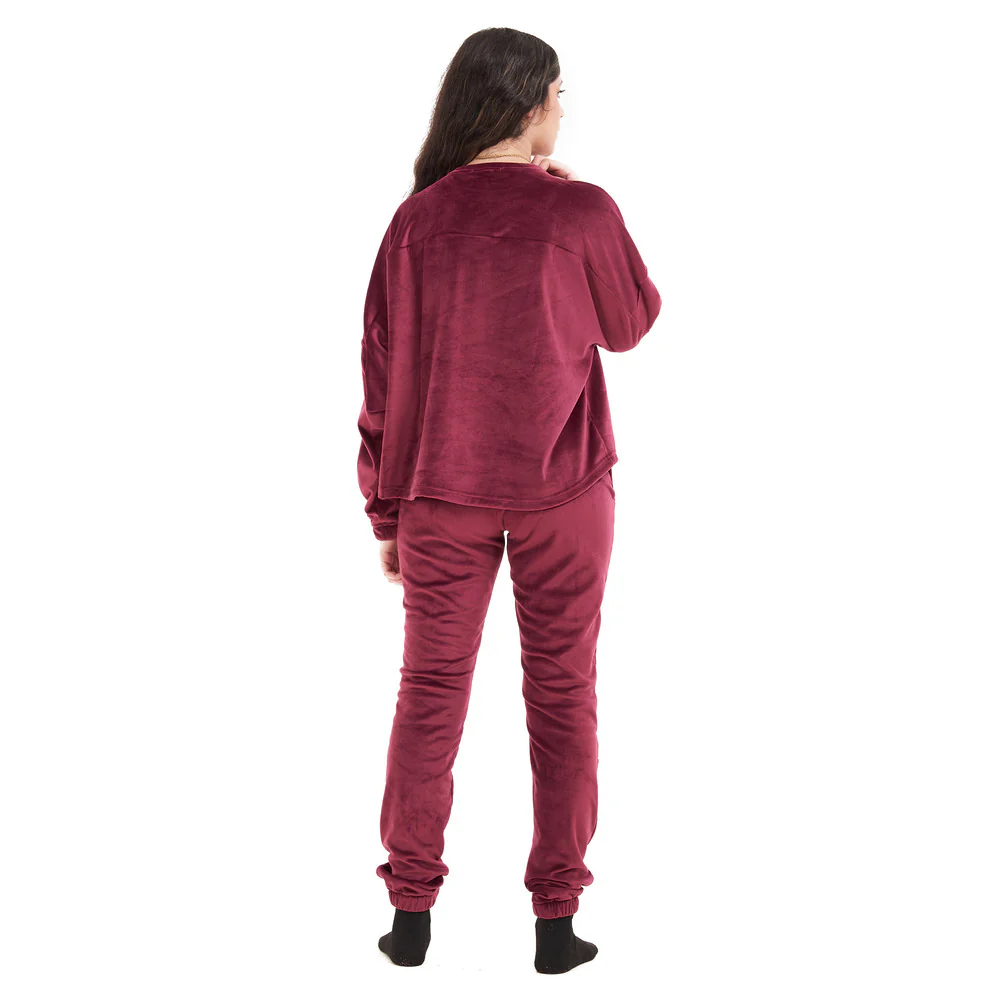 Women Winter Pajama Set Maroon Sweatshirt + Pants - Image 2