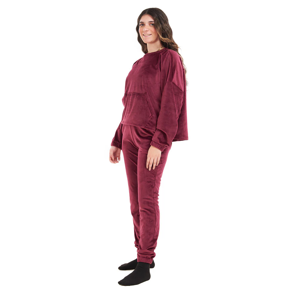 Women Winter Pajama Set Maroon Sweatshirt + Pants - Image 3