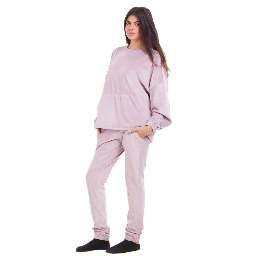 Women Winter Pajama Set Mauve Sweatshirt + Pants - Image 2