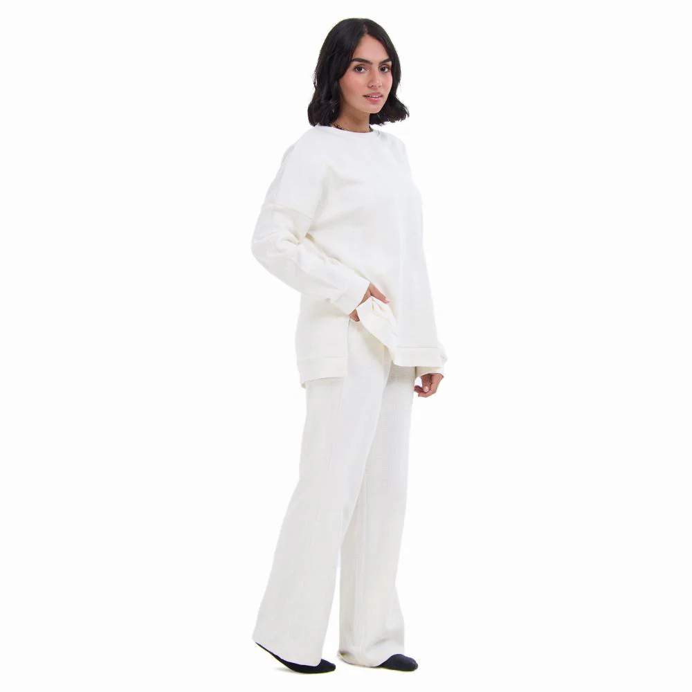 Women Winter Pajama Set Off white jacquard Oversized Sweatshirt + Pants - Image 4