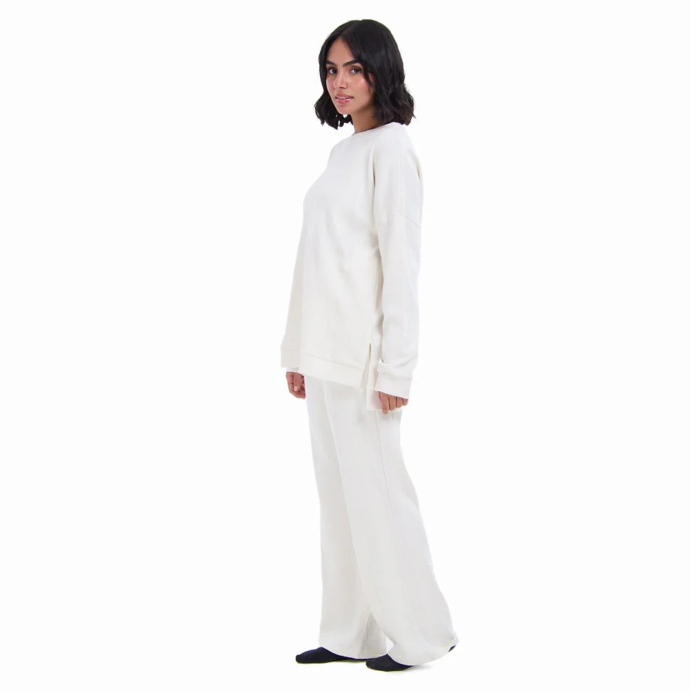 Women Winter Pajama Set Off white jacquard Oversized Sweatshirt + Pants - Image 5