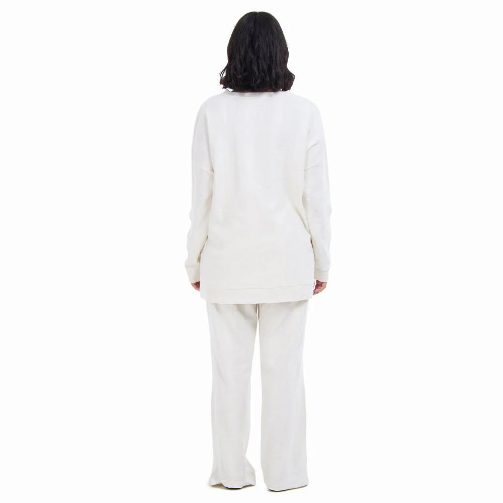 Women Winter Pajama Set Off white jacquard Oversized Sweatshirt + Pants - Image 6