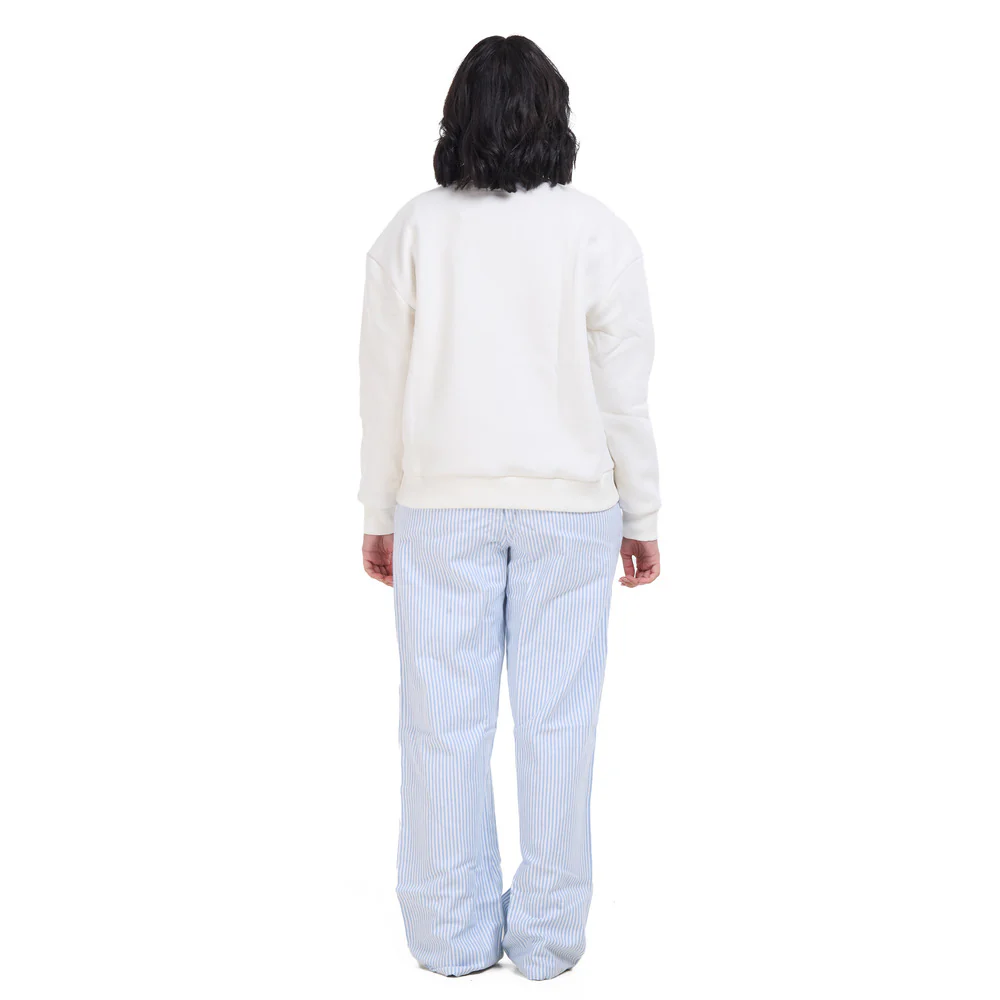 Women Winter Pajama Set Off White Sweatshirt + Baby Blue Stripes Pants - Image 5