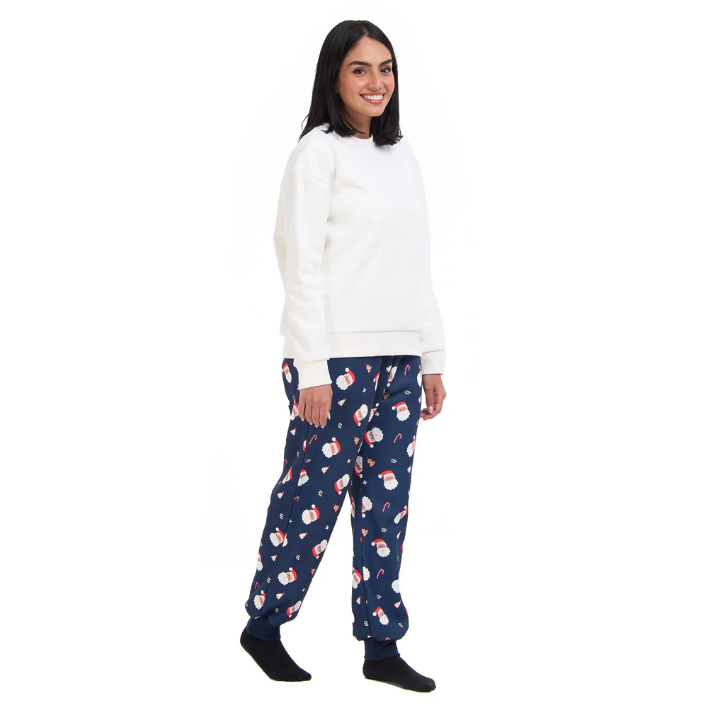 Women Winter Pajama Set Off White Sweatshirt + Pants - Image 2