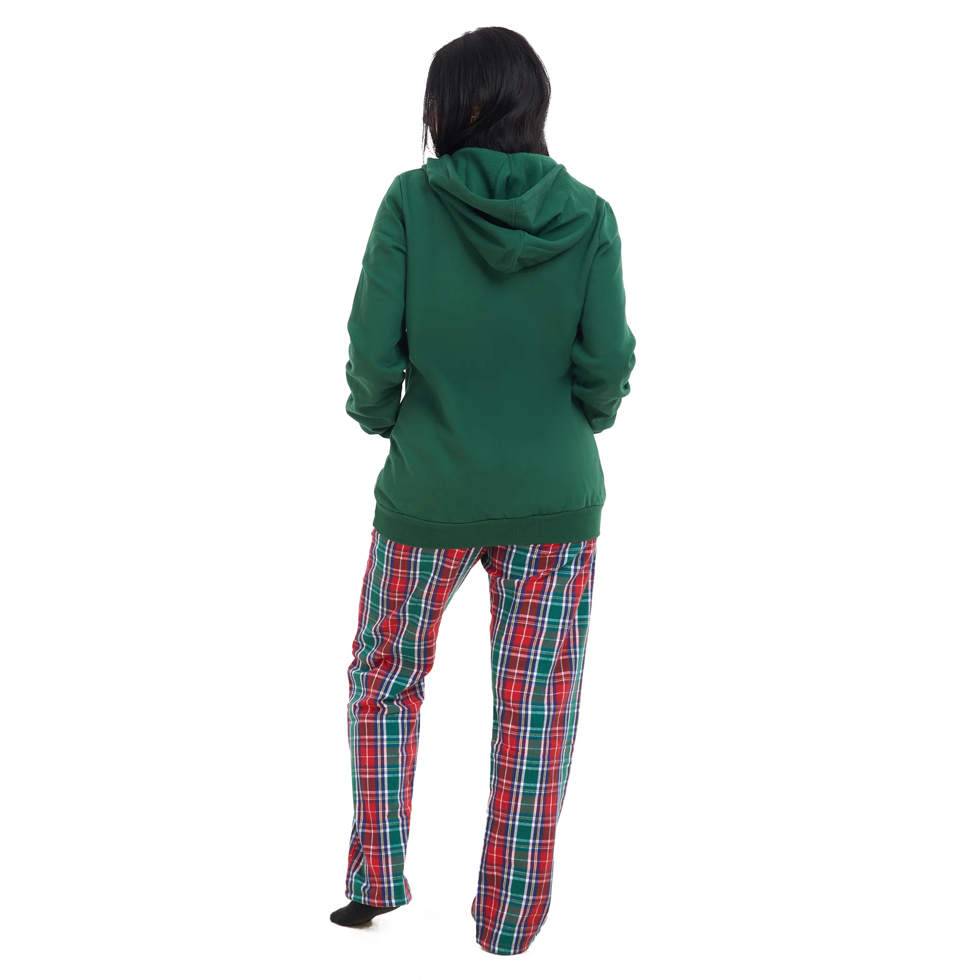 Women Winter Pajama Set Oh Deer Hoodie + Red x Green Checkered Pants - Image 3
