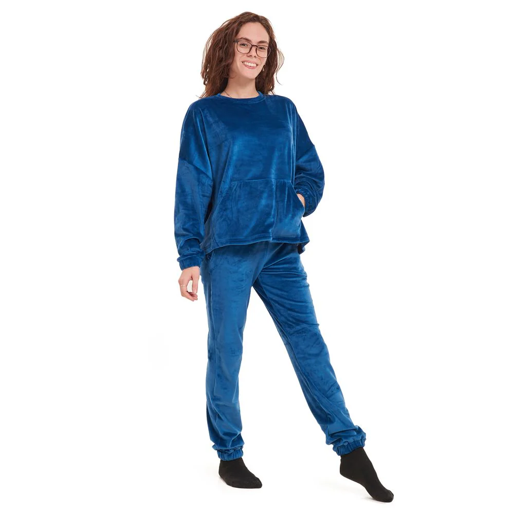 Women Winter Pajama Set Petroleum Sweatshirt + Pants - Image 2