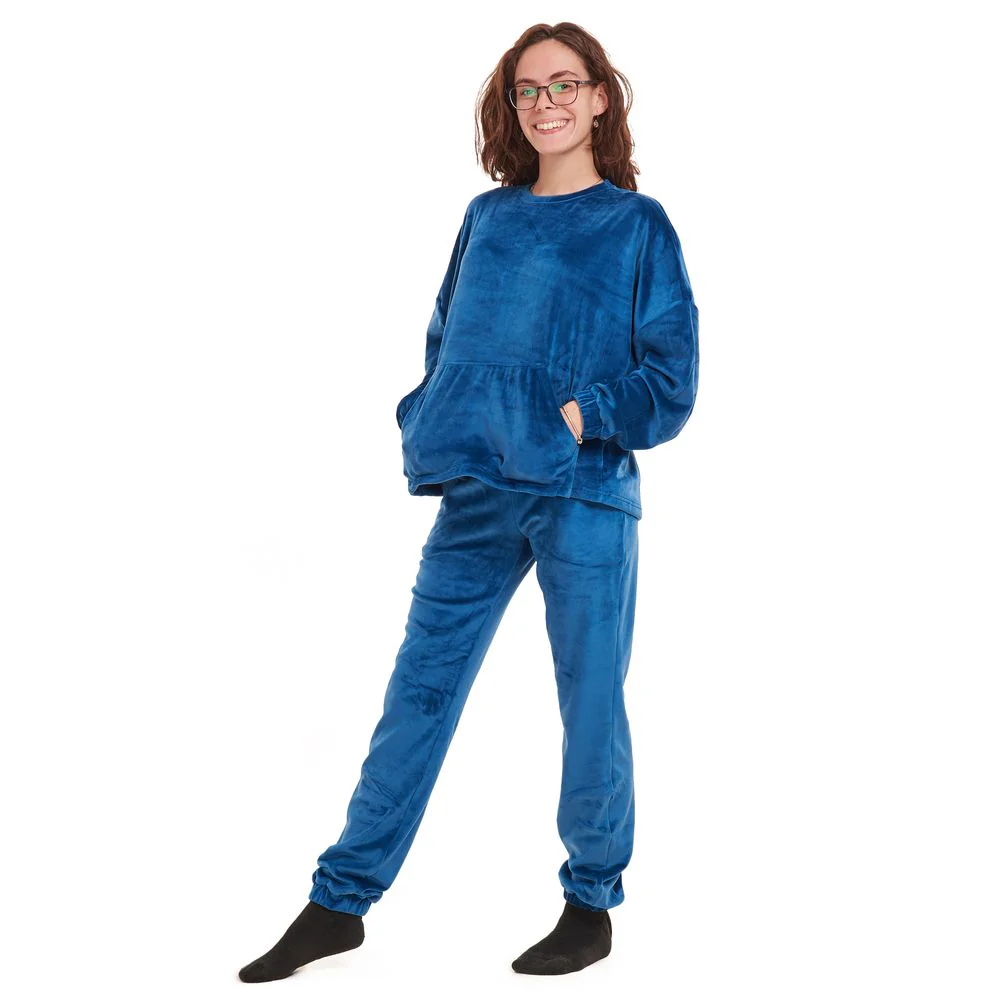Women Winter Pajama Set Petroleum Sweatshirt + Pants - Image 3