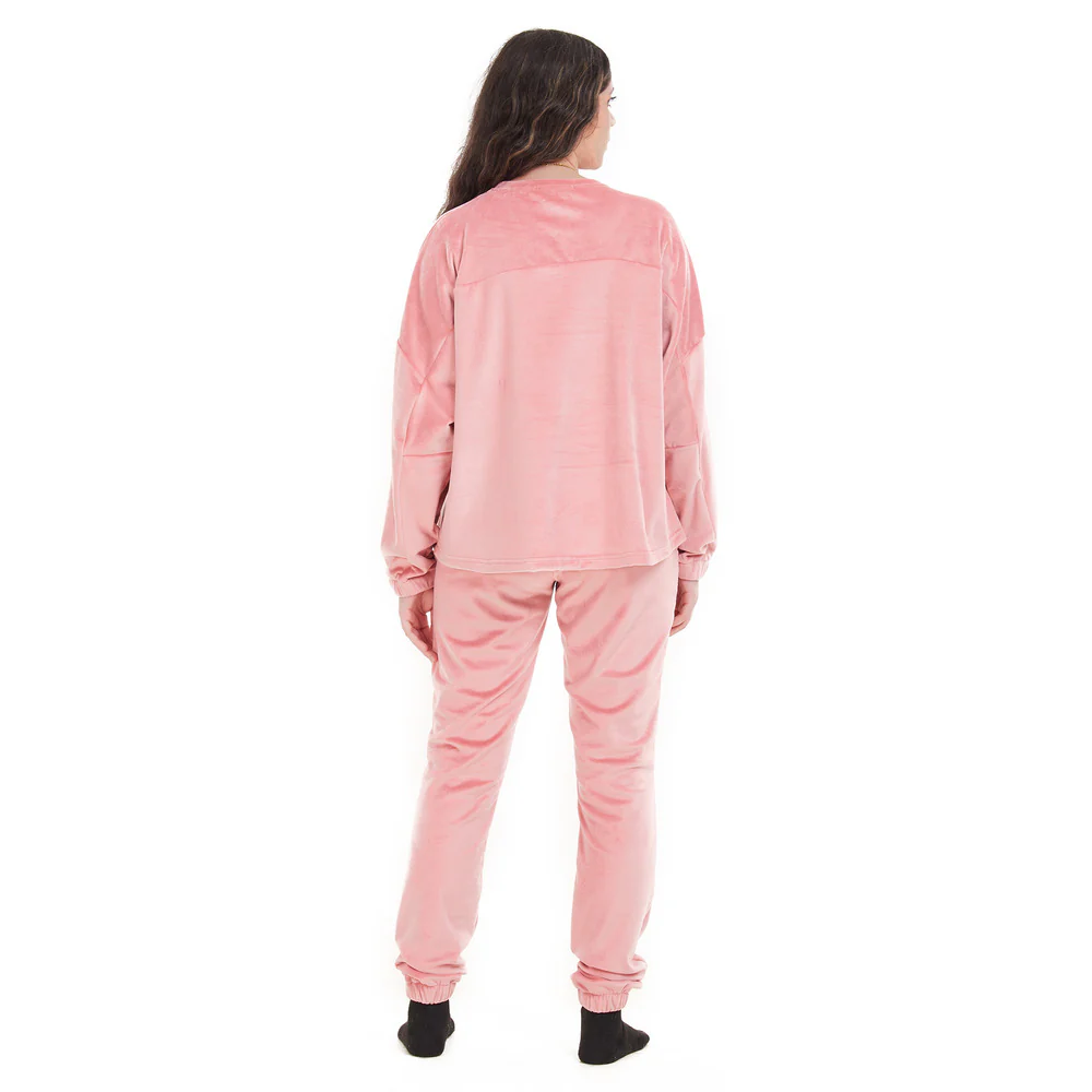 Women Winter Pajama Set Pink Sweatshirt + Pants - Image 4