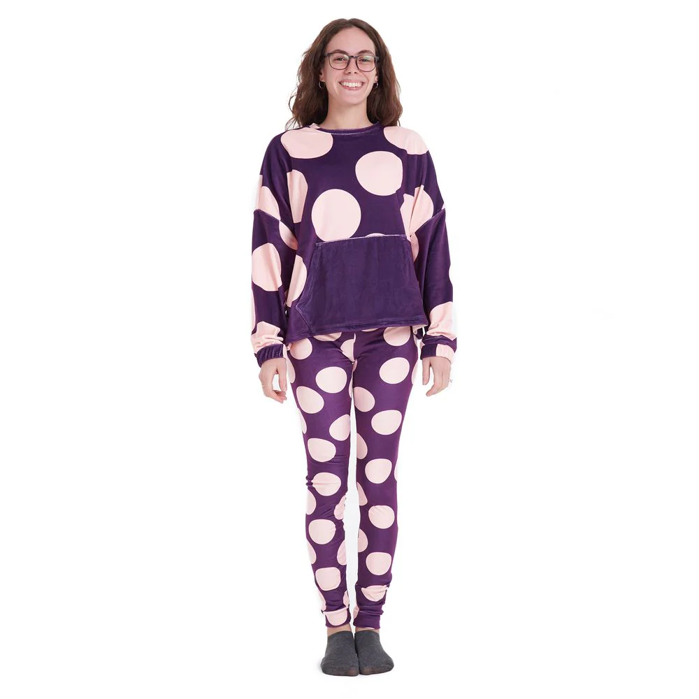 Women Winter Pajama Set Purple circles - Image 3