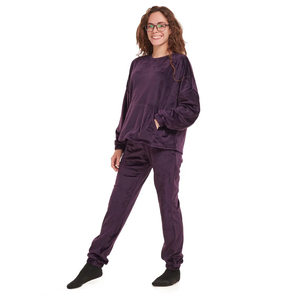 Women Winter Pajama Set Purple Sweatshirt + Pants - Image 2