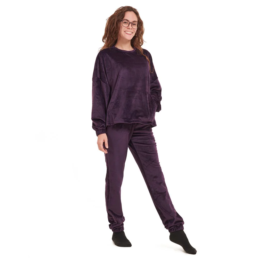 Women Winter Pajama Set Purple Sweatshirt + Pants - Image 3