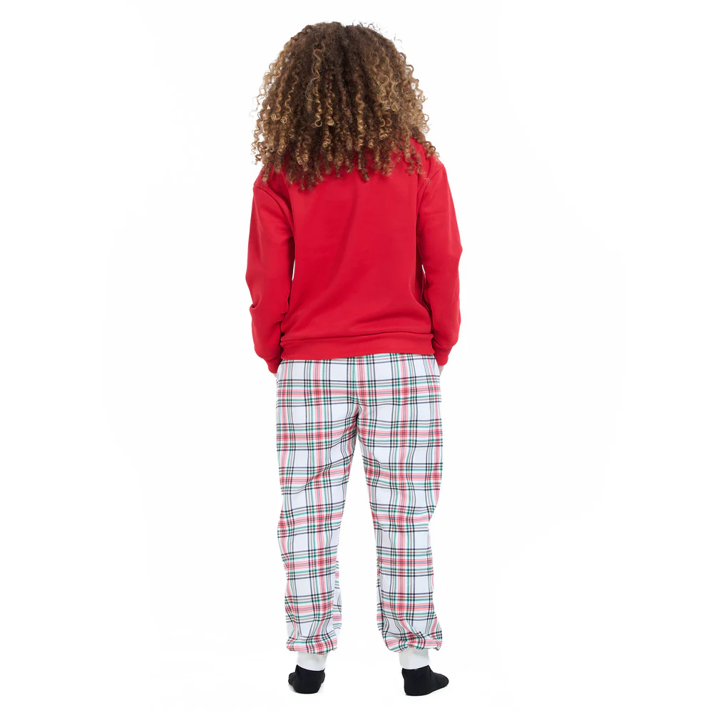 Women Winter Pajama Set Red Sweatshirt + Red x Green Checkered Pants - Image 4