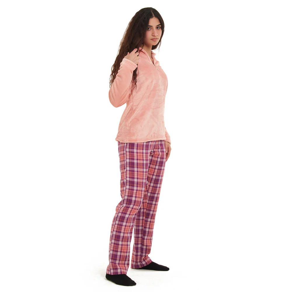 Women Winter Pajama Set Rose sweatshirt + Purple x Rose Checkered pants - Image 3