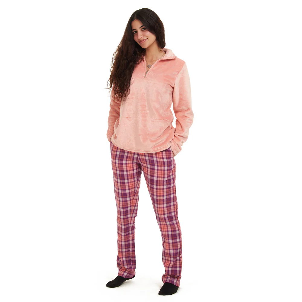 Women Winter Pajama Set Rose sweatshirt + Purple x Rose Checkered pants - Image 4