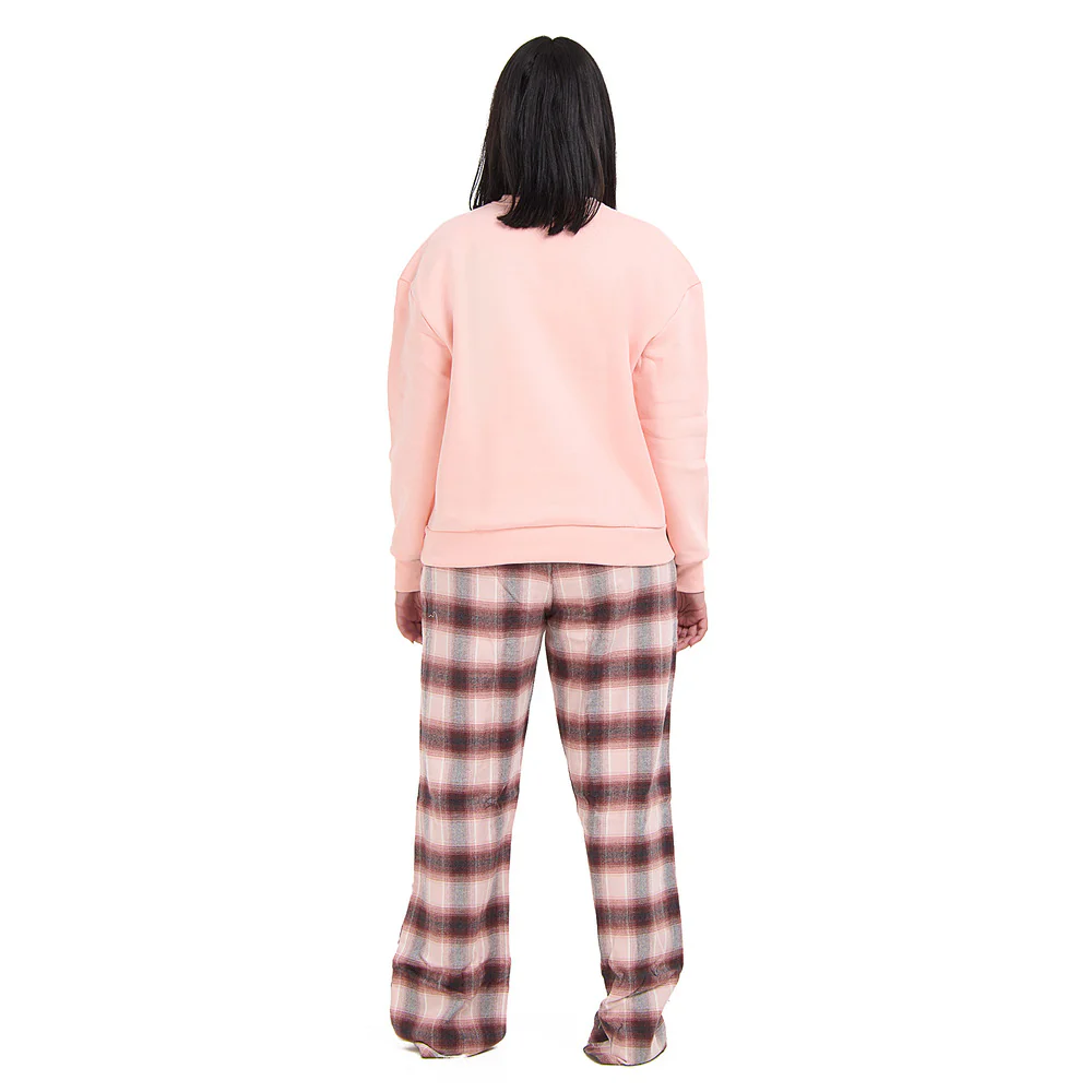 Women Winter Pajama Set Rose Sweatshirt + Rose x Dark Grey Checkered Pants - Image 4
