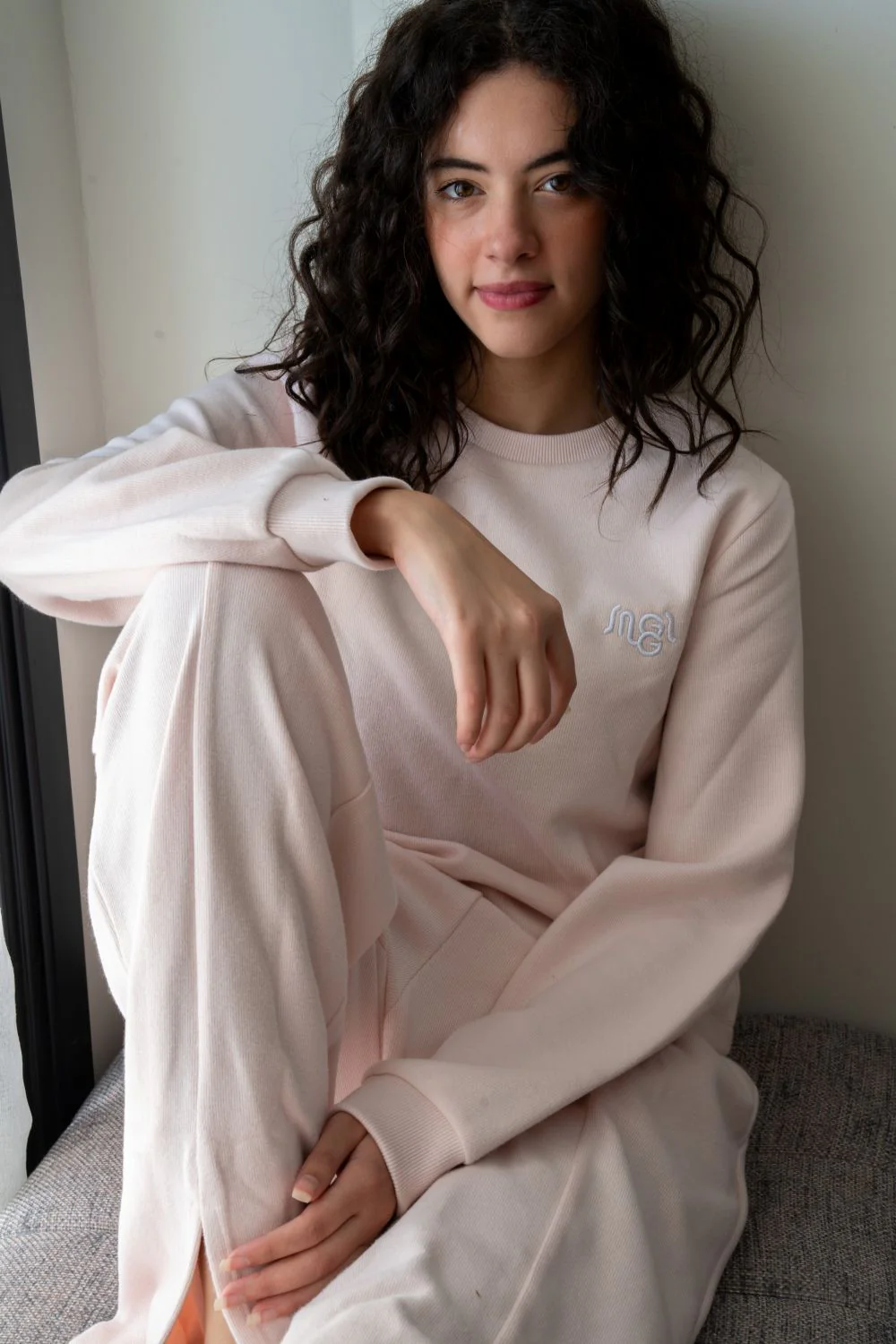 Women Winter Pajama Set Rose water cropped Sweatshirt + Pants - Image 2
