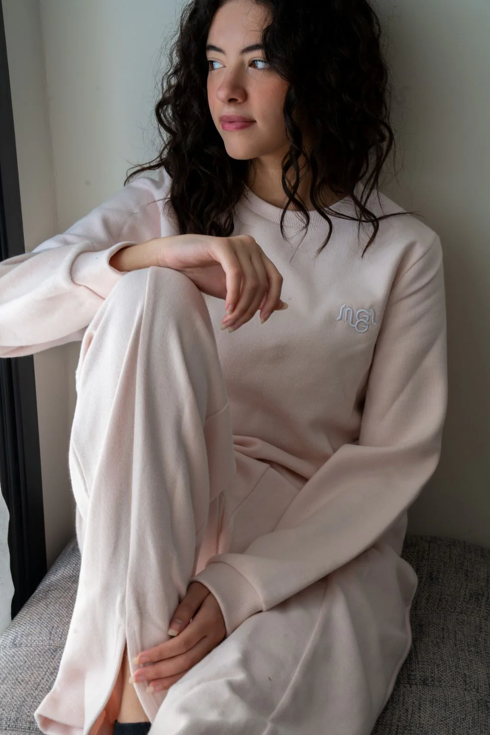 Women Winter Pajama Set Rose water cropped Sweatshirt + Pants - Image 3