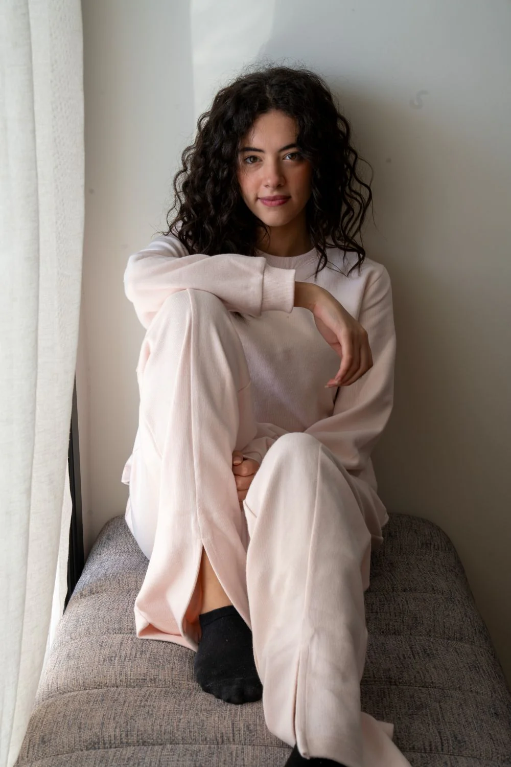 Women Winter Pajama Set Rose water cropped Sweatshirt + Pants - Image 4