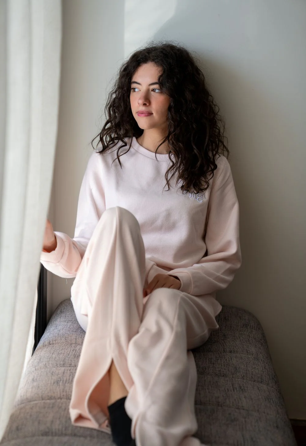 Women Winter Pajama Set Rose water cropped Sweatshirt + Pants - Image 5
